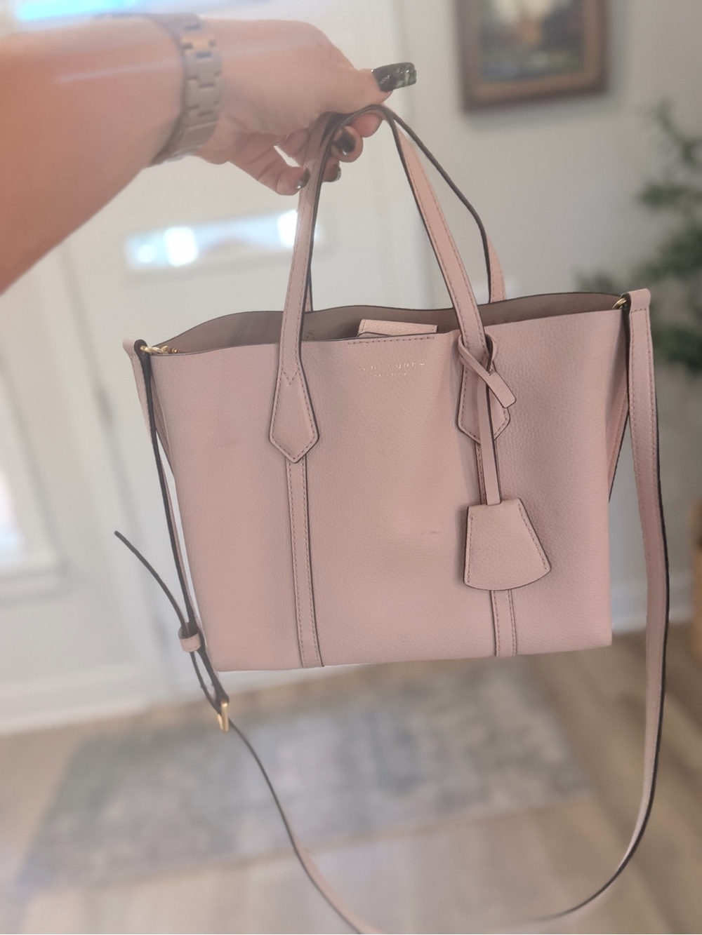 Tory Burch Pale Pink Leather Tote with Removable Strap